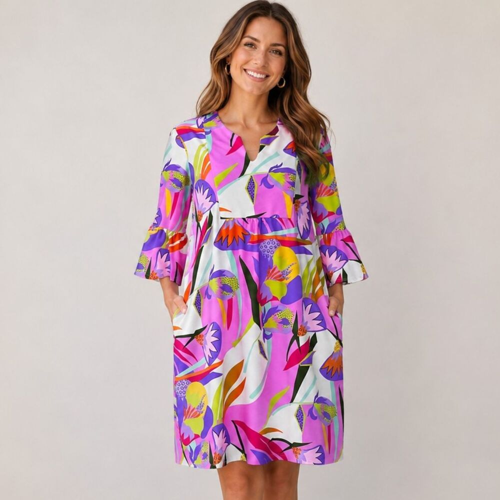 Jude Connally Kerry Long Dress XL Nouveau Floral Begonia NWT Pockets USA